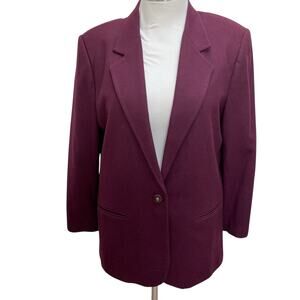Sag Harbor 100% Wool Blazer Women's Size 18 Burgundy Red Button Pockets Lined